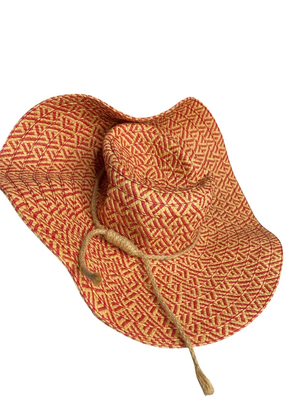 Cappelli Straworld Toyo Straw Sun Hat Red Beige Chevron Wide Brim Beach Cowgirl
